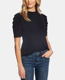 CeCe Womens Short Puff-Sleeve Ruffled-Neck Knit Top - Macys at Macys