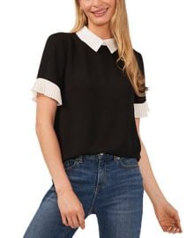 CeCe Womens Short Sleeve Color Blocked Collared Blouse - Macys at Macys
