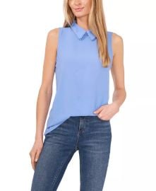 CeCe Womens Sleeveless Collared Dot Trim Blouse - Macys at Macys