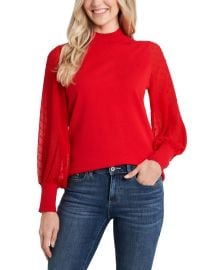 Cece Long Sleeve Mock Neck Clip Sleeve Sweater in Luminous Red at Walmart