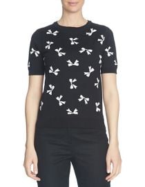 Cece Short Sleeve Bow Jacquard Pullover at Lord & Taylor