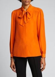 Cecile Tie-Neck Matte Silk Blouse at Bergdorf Goodman