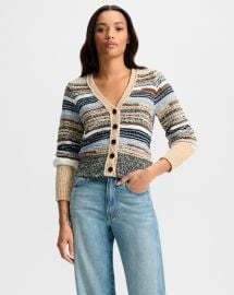 Cecily Striped Cardigan in Blue amp Brown at Veronica Beard