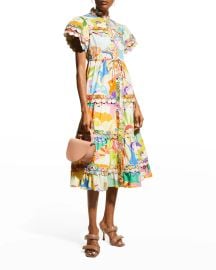 Celiab Cordelia Multicolor Embroidered Midi Dress at Neiman Marcus