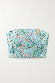 Ceresi smocked floral-print satin bandeau top at Net a Porter