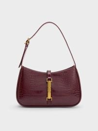 Cesia Croc-Effect Metallic-Accent Shoulder Bag - Burgundy - CHARLES KEITH US at Charles & Keith