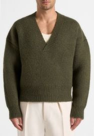 Chad - V-Neck Wool Knit Jumper - Olive Manire De Voir USA at Manière De Voir