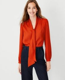 Chain Jacquard Tie Neck Top at Ann Taylor