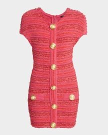 Chain Short-Sleeve Tweed Mini Dress at Neiman Marcus