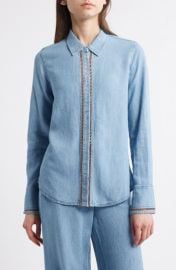 Chain Trim Denim Button-Up Shirt at Nordstrom
