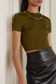 Chain-embellished cropped ribbed jersey T-shirt at Net a Porter