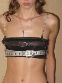 Chained Embellished Denim Bra Top With Belts PROD at Prod