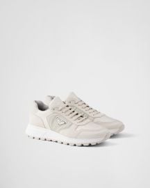 Chalk White Prax 01 Nubuck And Re-nylon Sneakers PRADA at Prada