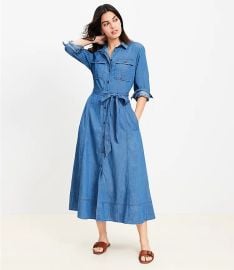 Chambray Belted Midi Pocket Shirtdress at Loft