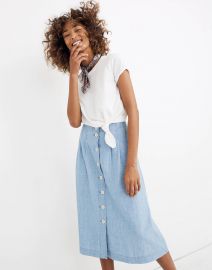 Chambray Patio Button-Front Midi Skirt by Madewell at Madewell