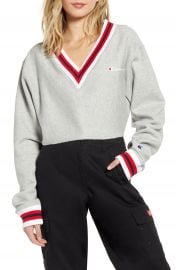 Champion Yarn Dye Stripe Trim Reverse Weave   Crop Sweatshirt   Nordstrom at Nordstrom