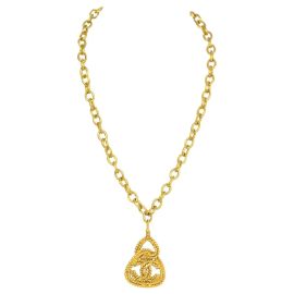 Chanel 1991 Vintage Gold-tone Necklace with Braided CC Charm at 1st Dibs