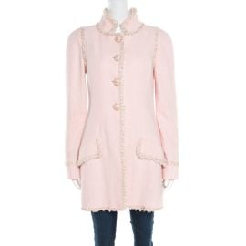 Chanel Baby Pink Cotton Lurex Insert Tweed Button Front Long Coat M Chanel TLC USA at The Luxury Closet