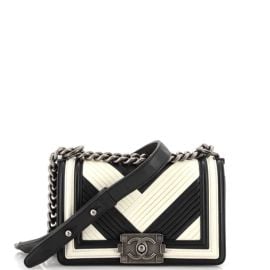 Chanel Boy Flap Bag Chevron Pleated Calfskin Bag at Rebag