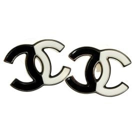 Chanel Brand New Gold CC Black White Half Half Piercing Earrings For Sale at 1stDibs cc logo brand logo brand chanel black flower brand at 1st Dibs