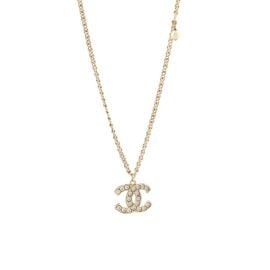 Chanel CC Pendant Necklace with metallic crystals and pearls at Rebag