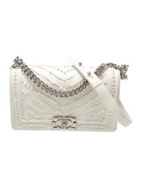 Chanel Calfskin Pearl Chevron Quilted Medium Boy Flap White at The Real Real