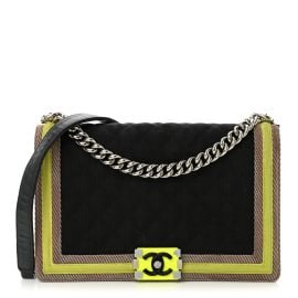 Chanel Canvas Quilted New Medium Fluo Boy Flap Black Grey Yellow 1754561 FASHIONPHILE at Fashionphile