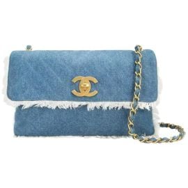 Chanel Classic Flap Vintage Fringe Quilted Jumbo Maxi Jean Blue Denim Bag at 1stDibs at 1st Dibs