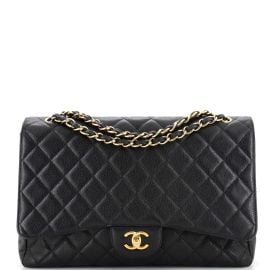 Chanel Classic Single Flap Bag Quilted Caviar Maxi Black 2572421 at Rebag