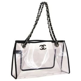 Chanel Clear Black Leather Trim Silver Large Carryall Shopper Shoulder Tote Bag For Sale at 1stDibs chanel clear bag clear chanel bag black clear purse at 1st Dibs