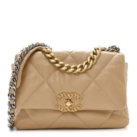 Chanel Goatskin Quilted Medium Chanel 19 Flap Dark Beige 1860431 FASHIONPHILE at Fashionphile