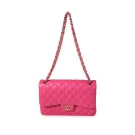 Chanel Hot Pink Quilted Lambskin Jumbo Classic Double Flap Bag For Sale at 1stDibs at 1stdibs