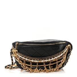 Chanel Lambskin Quilted All About Chains Waist Belt Bag Black 1776676 FASHIONPHILE at Fashionphile