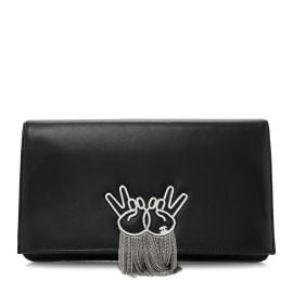 Chanel Lambskin Strass Crystal Peace Sign Emoji Fold Over Clutch Black 1457140 FASHIONPHILE at Fashionphile