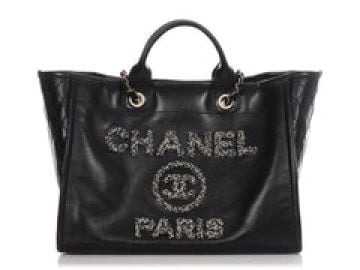 Chanel Large Black Part-Quilted Calfskin Deauville Tote at Anns Fabulous Finds