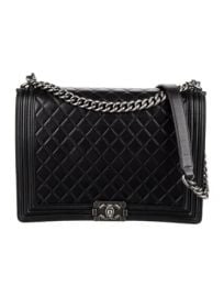 Chanel Large Lambskin Boy Bag in Black Silver at The Real Real