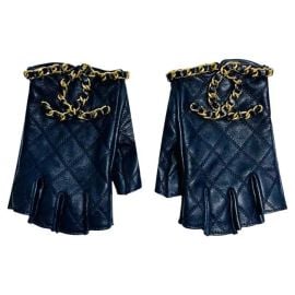 Chanel Leather & Chain \'CC\' Logo Fingerless Gloves at 1st Dibs