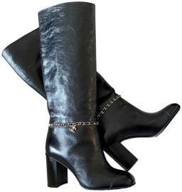 Chanel New Black Calfskin with Chain High BootsBooties Size EU 395 Approx US 95 Regular M B Listed By Jenya Shanayeva - at Tradesy