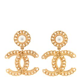 Chanel Pearl CC Chain Drop Earrings at Fashionphile