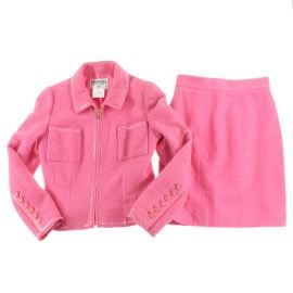 Chanel Piping Tweed Jacket Skirt Suit P95 Pink P3256 NUIR VINTAGE at Nuir Vintage