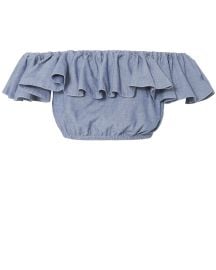 MDS STRIPES Chambray Ruffle Top at Intermix