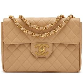 Chanel Vintage Beige Quilted Caviar Jumbo Classic Single Flap Bag Oversize XL CC Gold Hardware 1994-1996 Available For Immediate Sale At Sothebys at Sothebys
