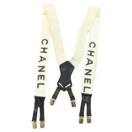 Chanel White x Black CC Logo Suspenders at 1stdibs