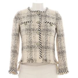 Chanel Women39s Braided Trim Collarless Button Up Jacket Tweed Neutral 3287051 at Rebag