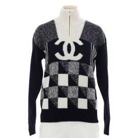 Chanel Women39s CC Colorblock Quarter Zip Sweater Cashmere Black 2367351 at Rebag