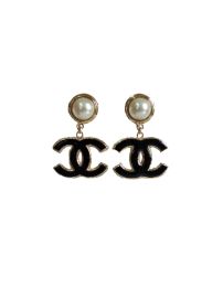 Chanel large black metal cc logo pearl earrings Vintage-United at Vintage United