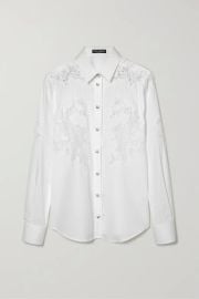 Chantilly lace-paneled cotton-blend poplin shirt at Net a Porter