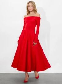 Chara Flared Midi Dress In Bright Ruby Alice Olivia at Alice + Olivia