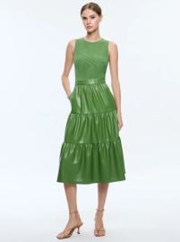 Chara Vegan Leather Sleeveless Tiered Midi Dress In Avocado Alice Olivia at Alice + Olivia