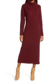 Charles Henry Long Sleeve Turtleneck Sweater Dress in Burgundy  at Nordstrom